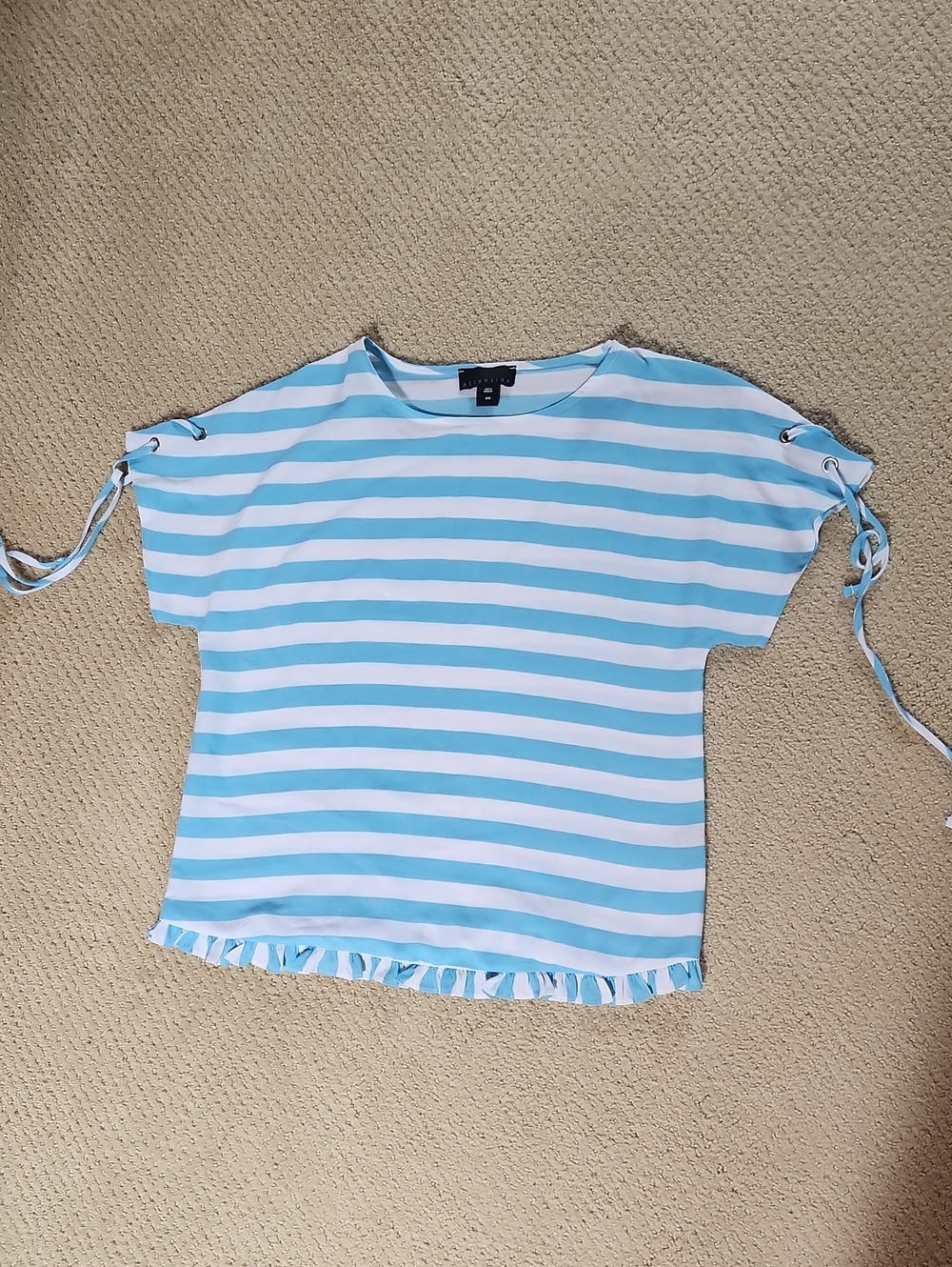 attention Blue & White Striped Short Sleeve Tie-Sleeve Top
